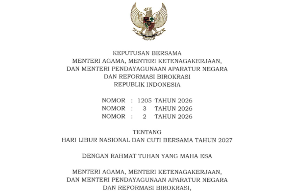 Daftar Lengkap Libur dan Cuti Bersama pada 2027